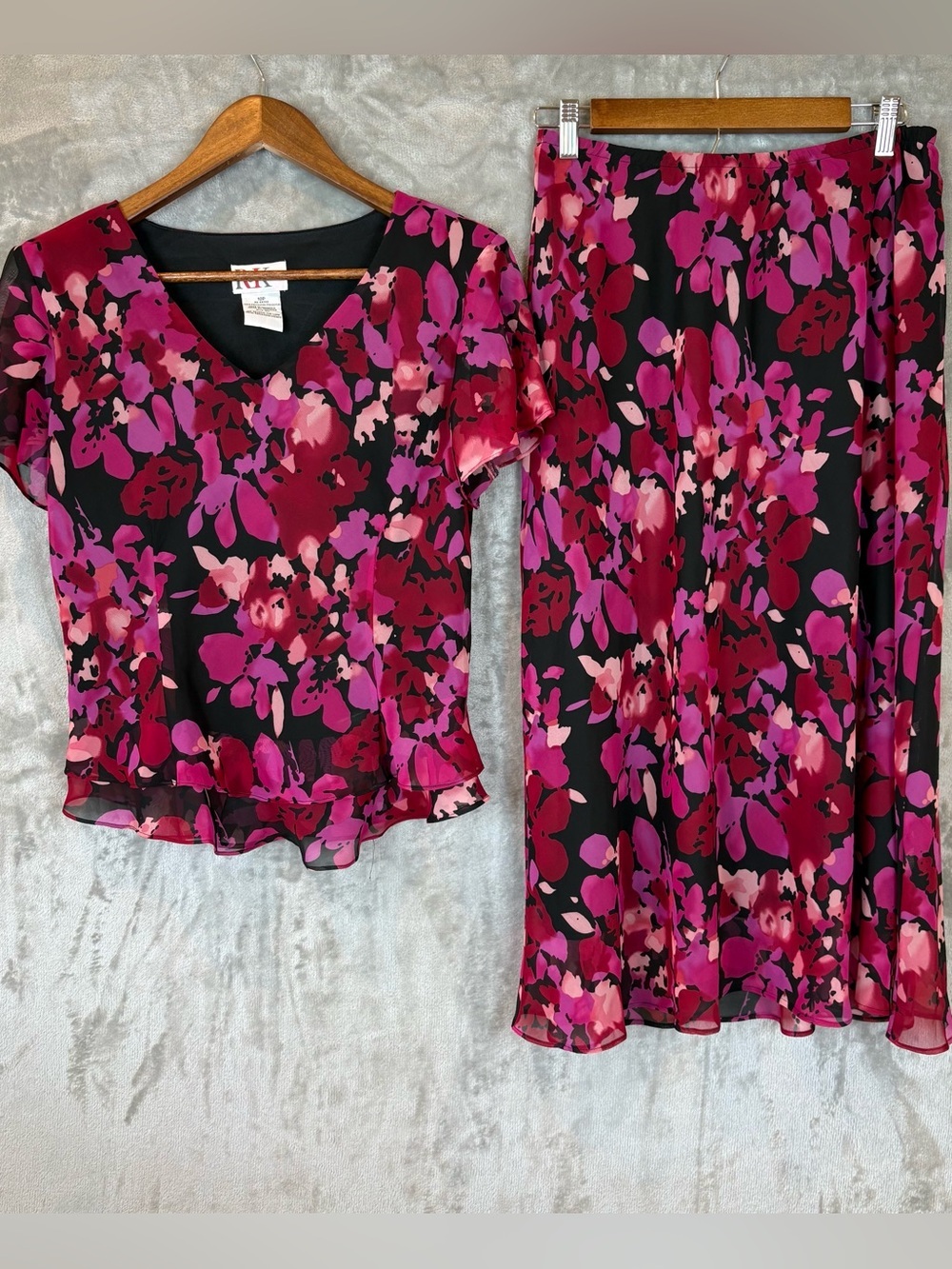 R&K Originals Vintage Floral Chiffon Skirt 2 Piece Set Wmn’s 10P